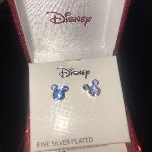 NEW Disney Mickey Mouse Silver Plated Aquamarine Studs
